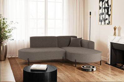 Ecksofa, Sofa L-Form Modena Rein stoff Quelle Braun Rechts