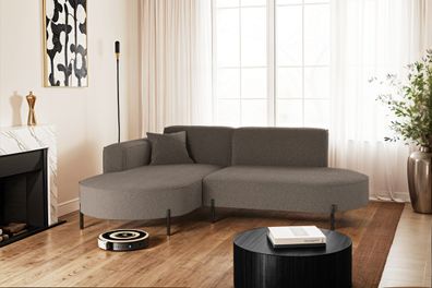 Ecksofa, Sofa L-Form Modena Rein stoff Quelle Braun Links