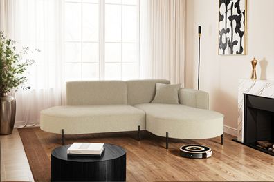 Ecksofa, Sofa L-Form Modena Rein stoff Quelle Beige Rechts