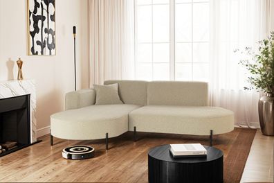 Ecksofa, Sofa L-Form Modena Rein stoff Quelle Beige Links