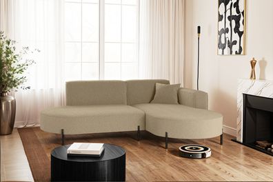 Ecksofa, Sofa L-Form Modena Rein stoff Quelle Hellbraun Rechts