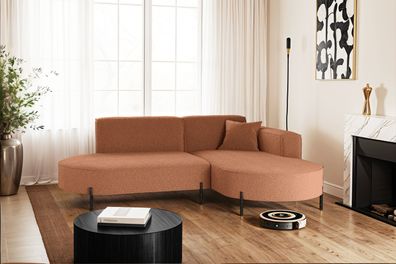 Ecksofa, Sofa L-Form Modena Rein stoff Quelle Kupfer Rechts