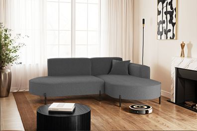 Ecksofa, Sofa L-Form Modena Rein stoff Quelle Graphit Rechts