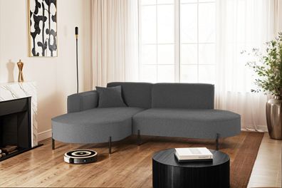 Ecksofa, Sofa L-Form Modena Rein stoff Quelle Graphit Links