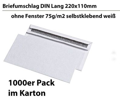 Briefumschläge DIN Lang weiße selbstklebend 75g Umschläge ohne Fenster 220x110mm