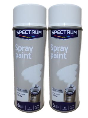 2 x 400ml Lackspray Sprühlack Lack Farbe Weiß Weiss Hochglänzend Spectrum Dosen