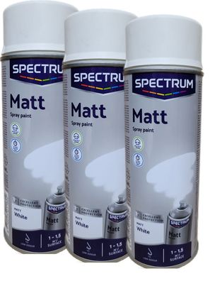 3 x 400ml Lackspray Sprühlack Lack Farbe Weiß Matt Weiss Spectrum Matt Dosen