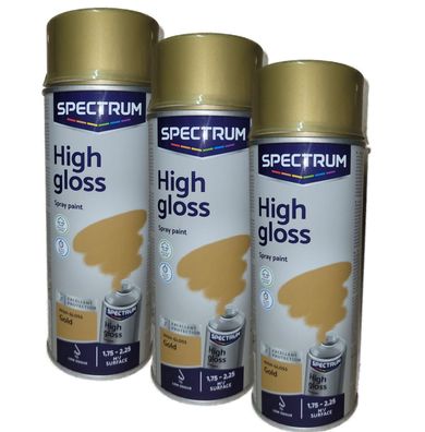 3 x 400ml Lackspray Sprühlack Lack Farbe GOLD HochGlänzend Weiss Spectrum Dosen