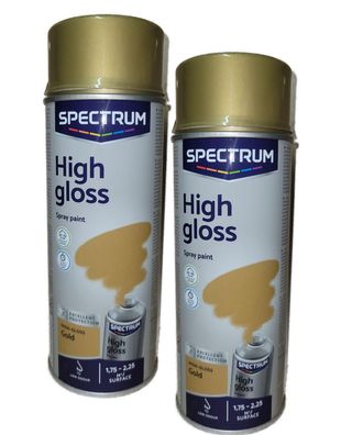 2 x Lackspray Sprühlack Lack Farbe Hochglänzend Gold Spectrum Metalllack