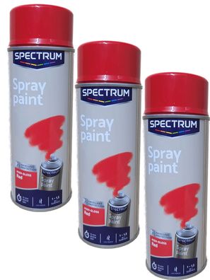 3 Dosen 400ml Lackspray Sprühlack Lack Farbe Rot Spectrum Bastellack HG