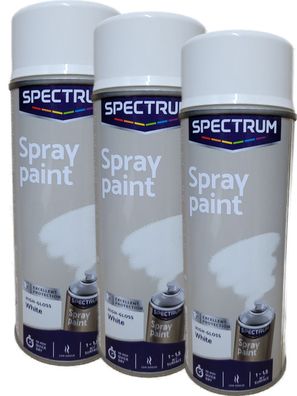 3 x 400ml Lackspray Sprühlack Lack Farbe Weiss Weiß Hoch-glänzend Spectrum
