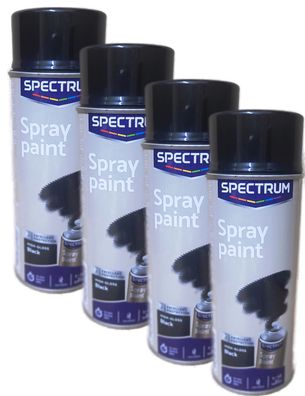 4 Dose 400ml Lackspray Sprühlack Lack Schwarz Hochglänzend Spectrum Metalllack