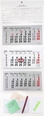 2025 ADINA Dreimonatskalender 87x33cm mit Notizblock und Tasche