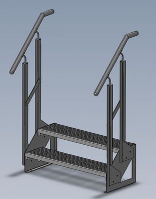 Stahltreppe Gartentreppe freistehend 2 Stufen mit Geländer B 600-?1400mm