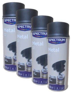4 Dose 400ml Lackspray Sprühlack Lack Schwarz Matt Spectrum Metalllack
