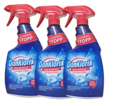 3x DanKlorix Schimmel Stopp Badreiniger 750ml Mit Aktiv Chlor gegen Stockflecken