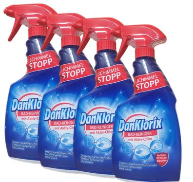 4x DanKlorix Schimmel Stopp Badreiniger 750ml Mit Aktiv Chlor gegen Stockflecken