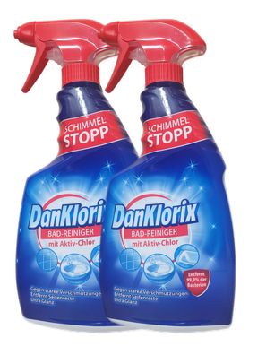 2x DanKlorix Schimmel Stopp Badreiniger 750ml Mit Aktiv Chlor gegen Stockflecken