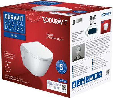 Duravit D-Neo Wand-WC Set, mit Wand-WC Compact, inkl. abnehmbare