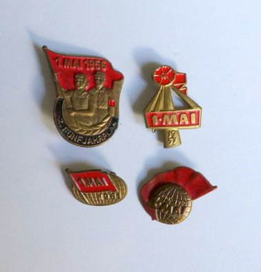 4 DDR Abzeichen Pin Anstecknadel 1. Mai 1950 , 1956 , 1957 , 1961