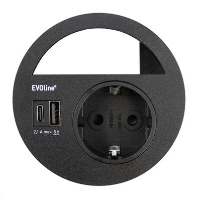 EVOline Circle80 Einbausteckdose mit USB-Charger A/C, schwarz