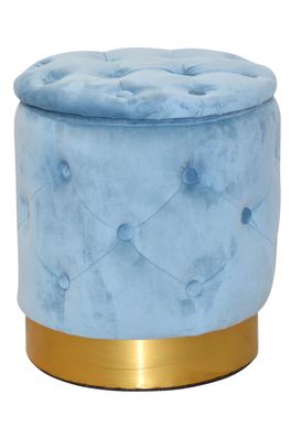 Runder Polsterhocker, Sitzhocker mit Stauraum, Samtbezug blau