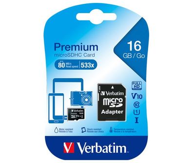 microSDHC Card 16GB, Premium, Class 10, U1 + SD-Adapter