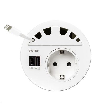 EVOline Circle80 Einbausteckdose mit USB-Doppelcharger A/C, Kabelführung, weiß