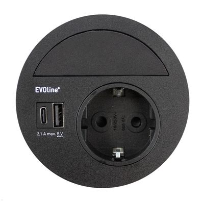 EVOline Circle80 Einbausteckdose mit USB-Doppelcharger A/C, Blende, schwarz