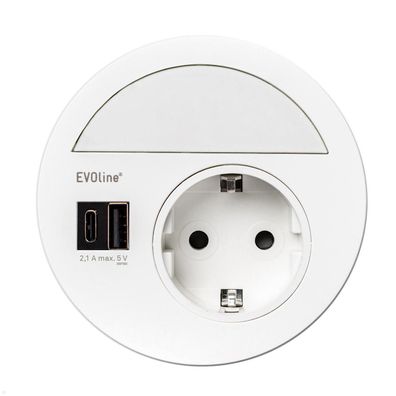 EVOline Circle80 Einbausteckdose mit USB-Doppelcharger A/C, Blende, weiß