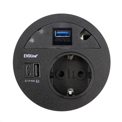 EVOline Circle80 Einbausteckdose mit USB-Doppelcharger A/C, Blende USB 3.0, schw