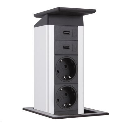 EVOline Port Push 2-fach Einbausteckdose, 2x USB-A, schwarz, silber/Edelstahl