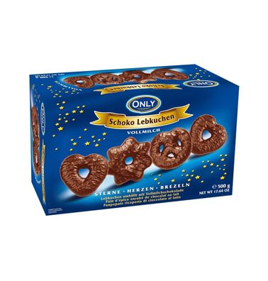 Only Lebkuchen mit Vollmilchschokolade Sterne-Herzen-Brezeln