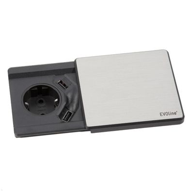 EVOline Square80 Einbausteckdose mit USB-Charger A/A, Edelstahl