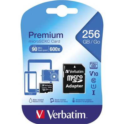 Verbatim Speicherkarte microSDXC 44087 Class 10 256GB + Adapter