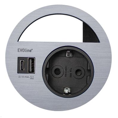 EVOline Circle80 Einbausteckdose mit USB-Charger A/C, Edelstahl