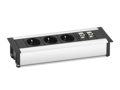 EVOline FrameDock DATA Tischanschlussfeld 3-fach Steckdose 2x CAT6, silber