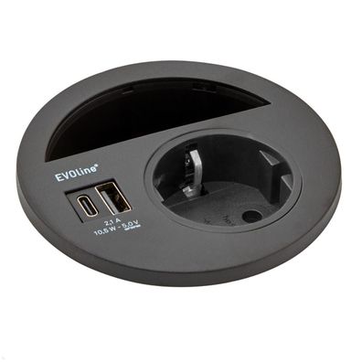 EVOline Circle80 Einbausteckdose mit USB-Charger A/C, schwarz