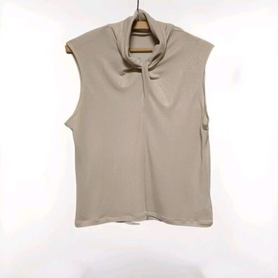 C&A Top Bluse Damen Gr. L beige / Gold ärmellos Shirt chic Business * D1*