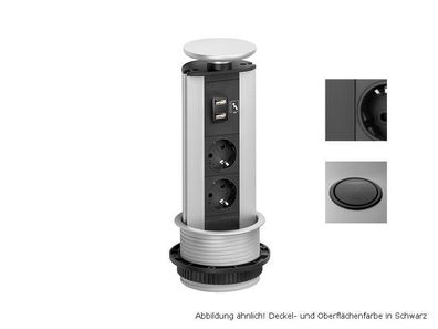 EVOline Port Steckdose 2-fach mit 2x USB Charger, schwarz