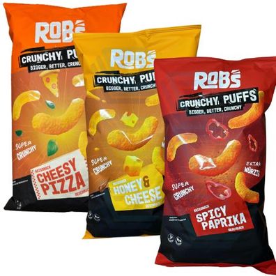 Rob`s Crunchy Puffs | Honey & Cheese & Spicy Paprika & Cheesy Pizza | 3x 130g