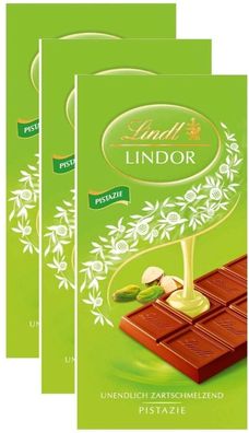 Lindt Lindor Pistazie - Pistazien Vollmilch Schokolade - 3 Tafeln je 100 Gramm