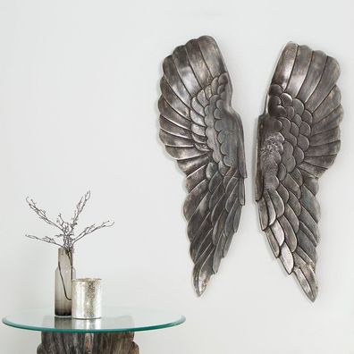 cagü: XL Wanddeko Flügelpaar Flügel (WINGS] Bronze-Silber aus Poliertem Aluminium 65