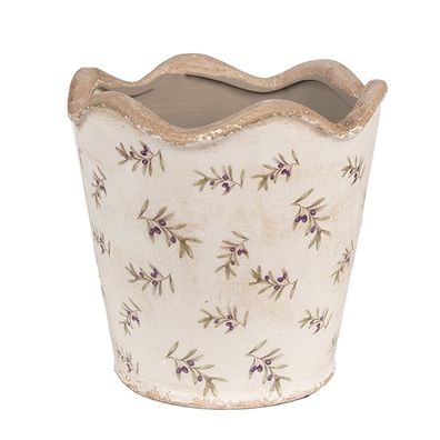 Clayre & Eef Innenblumentopf Ø 19x18 cm Beige Blau Keramik Oliven (Gr. Ø 19x18 cm)