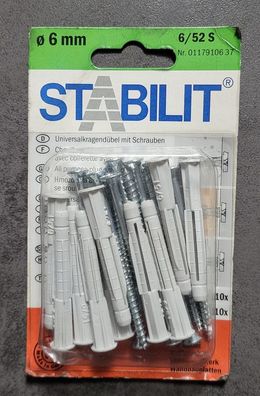 Stabilit Universal-Kragendübel mit Schrauben 6/52 S, Art. Nr: 0108067, 10Stk