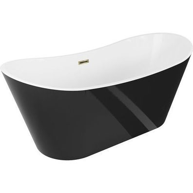 Mexen Montana Freistehende Badewanne 180x80 cm Weiß/Schwarz mit Gold-Ablauf