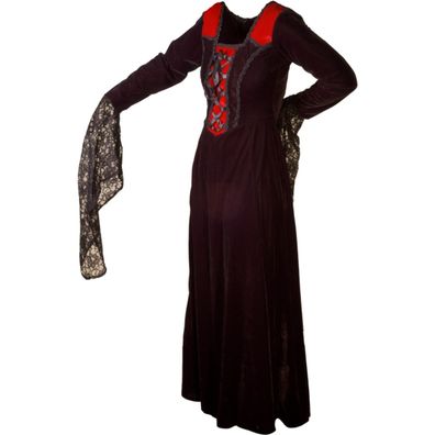 Samtkleid schwarz-rot mit Rosen- und Netzapplikation (Gr. XXXXL)