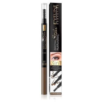 Eveline Kosmetik Brow Styler 3in1 01 Mittelbraun, 1 Stk