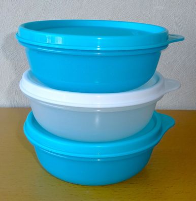 Tupperware® * * Kleine Hit-Parade (3) * * 300 ml-Schüsseln - TÜRKIS/WEISS mit Glitzer