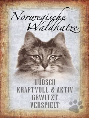 vianmo Holzschild 30x40cm Norvegische Waldkatze Katze Wanddeco Deko Geschenk